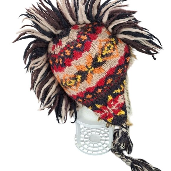 American Eagle Outfitters Mohawk Trapper Knit Hat Braid Tassels Wool Alpaca Warm - Picture 2 of 7
